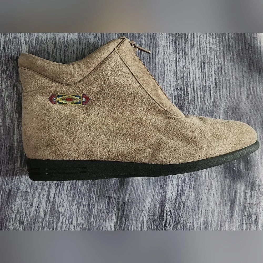 Beacon Comfort‎ Ankle Boots Zip Up Beige Suede Casual Everyday Shoes